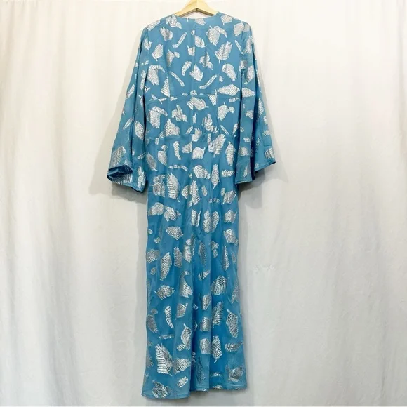 RIXO London Indra Long Bell Sleeve Metallic Print Midi Maxi Dress in Blue - Picture 8 of 14